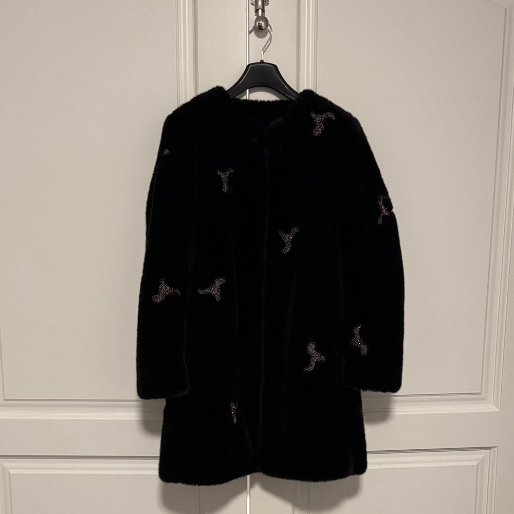 Zara Black Teddy Jacket with Embroidered Accents